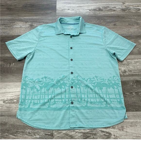 Tommy Bahama Island Zone Blue Mens L Palm Trees Beachy Button Up Hawaiian‎ Shirt - Picture 1 of 11